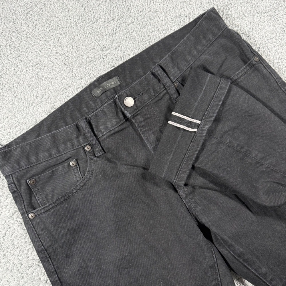 Uniqlo Selvedge Denim Jeans Men 33x34 Black Slim Straight Low Rise